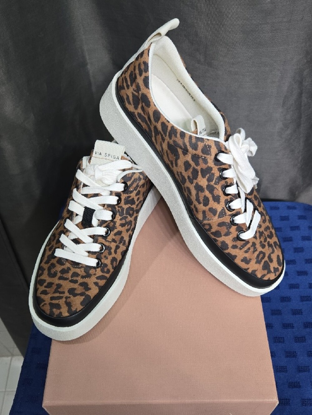 WEEKEND SALE! Via Spiga Leopard-Print Platform Lace-Up Sneakers - Brown & White - Picture 9 of 12